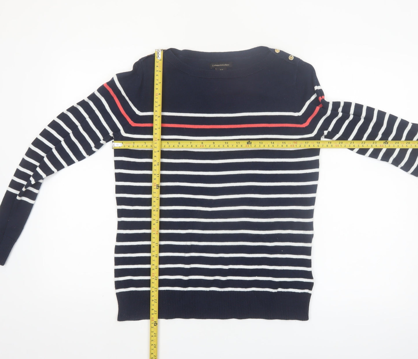 Catherine Malandrino Women's Blue Striped Cotton Boat Neck Jumper M