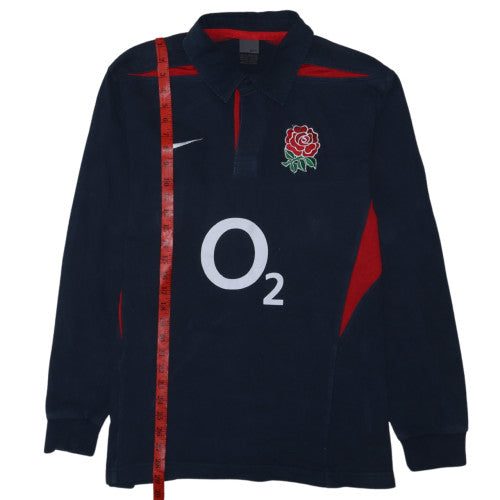 Nike England Rugby O2 Navy Long Sleeve Polo XL Men's Team Top