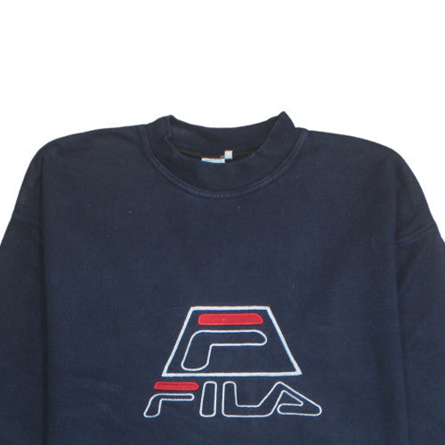 Fila Mens Navy Blue Crew Neck Sweatshirt XXL Logo Embroidered Pullover