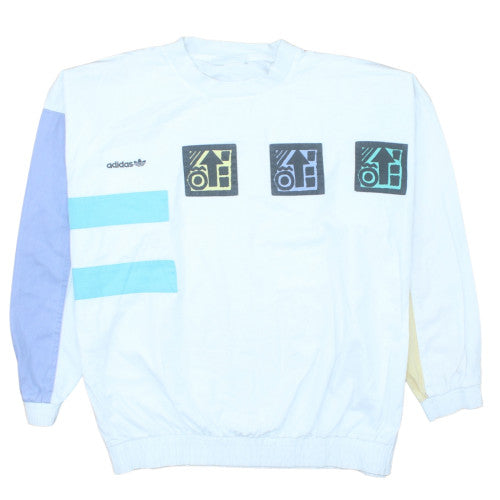 Adidas Women’s White Multicolour Graphic Sweatshirt Size L 40/42 Vintage Style