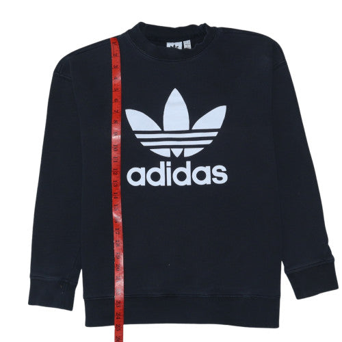 Adidas Womens Black Crew Neck Pullover Sweatshirt Size 12 Cotton