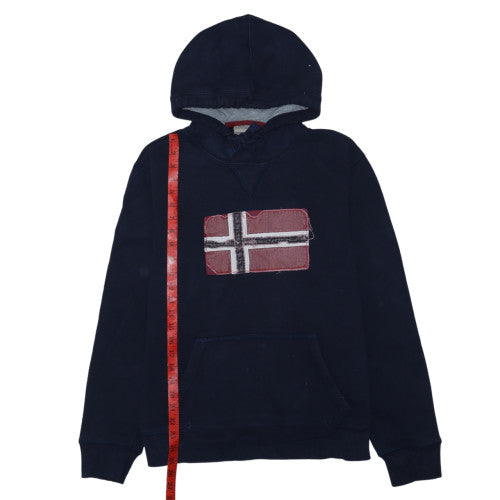 Napapijri Mens Blue Flag Embroidered Pullover Hoodie Size M