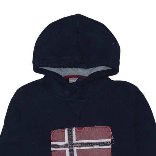 Napapijri Mens Blue Flag Embroidered Pullover Hoodie Size M