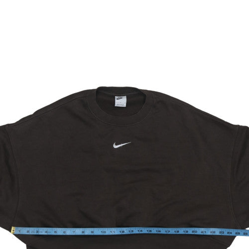 Nike Women Black Cropped Pullover Sweatshirt L Logo Crew Neck