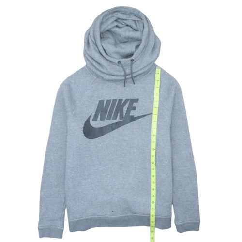 Nike Women Grey Hoodie Medium Funnel Neck Pullover Cotton Blend