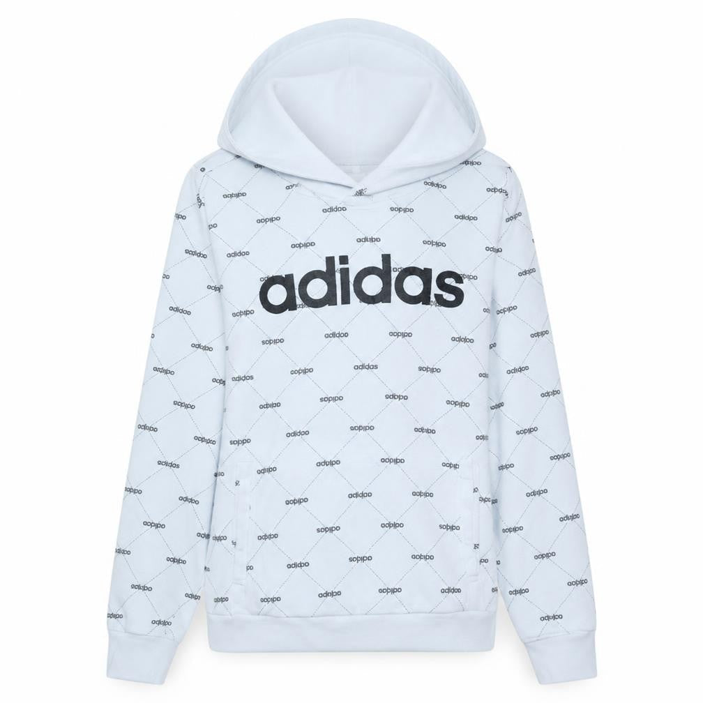 Adidas Womens White Pullover Hoodie M 12-14 Logo Print Casual