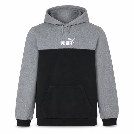 Puma Mens Grey Black Logo Hoodie Size L Pullover Fleece Sweatshirt