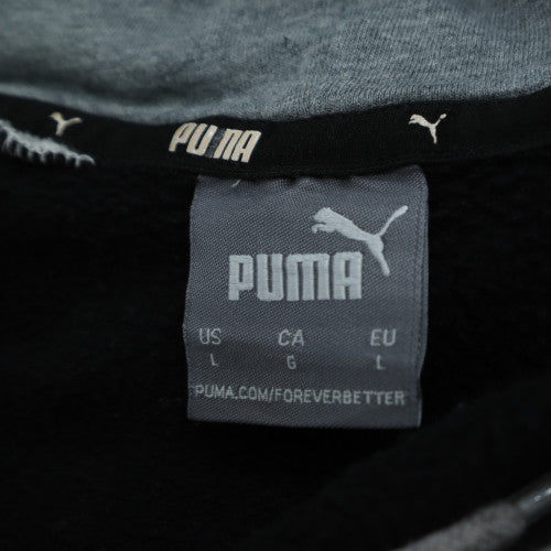 Puma Mens Grey Black Logo Hoodie Size L Pullover Fleece Sweatshirt