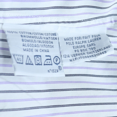 Polo Ralph Lauren Men's White Striped 15.5 Slim Fit Button-Up Shirt