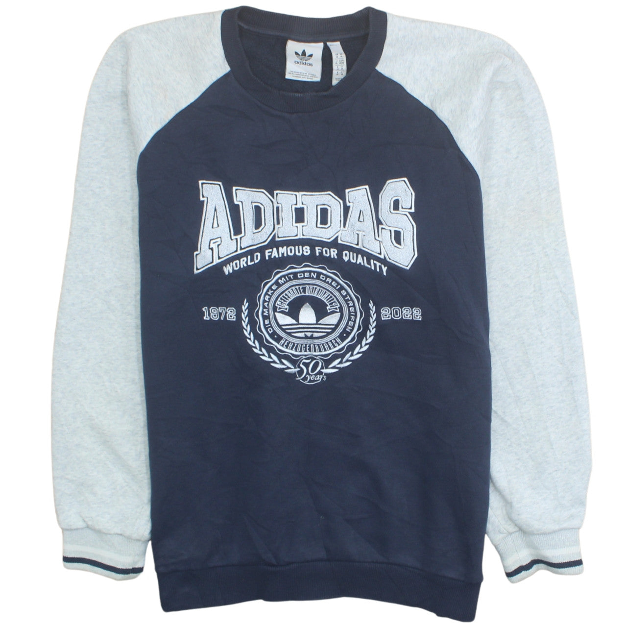 Adidas Men's Blue Grey Pullover Sweatshirt M Retro Graphic Logo Jumper