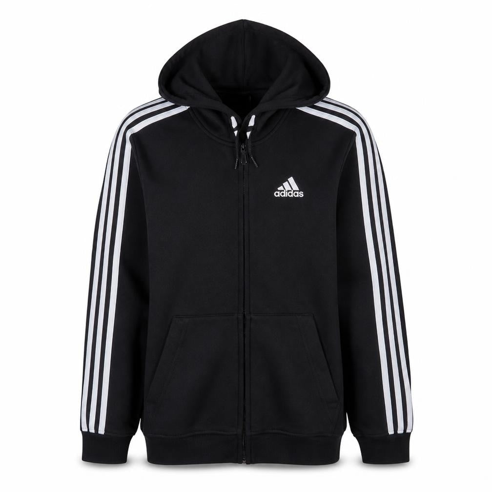 Front view of Adidas men’s black full zip hoodie small hooded athletic sweatshirt