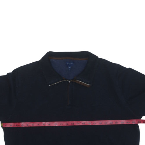 GANT Men's Blue 2XL Collared Half Zip Cotton Sweatshirt
