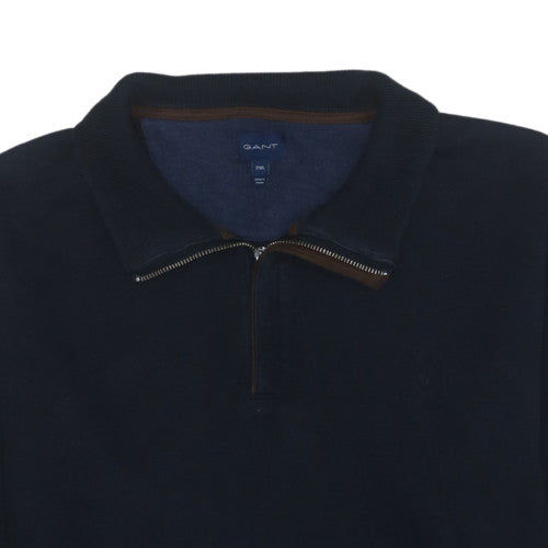 GANT Men's Blue 2XL Collared Half Zip Cotton Sweatshirt