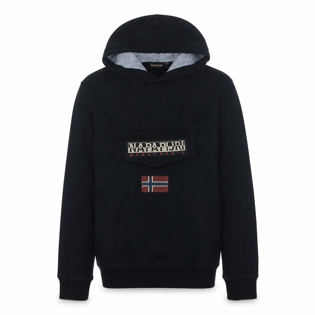 Napapijri Mens Black Pullover Hoodie M Embroidered Flag Logo Fleece