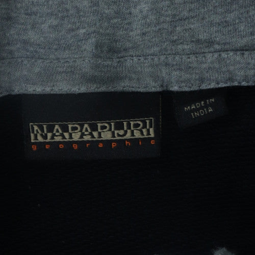 Napapijri Mens Black Pullover Hoodie M Embroidered Flag Logo Fleece