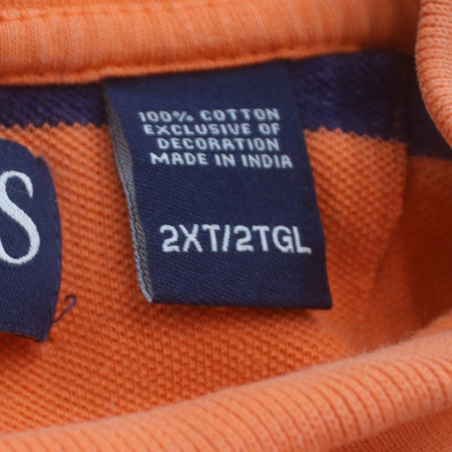 Chaps Men's Orange Striped 2XLT Cotton Polo Shirt