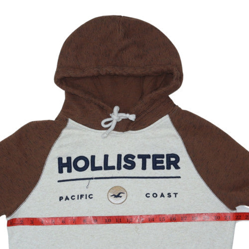 Hollister Men’s Brown Grey Pullover Hoodie M Logo Fleece Sweatshirt