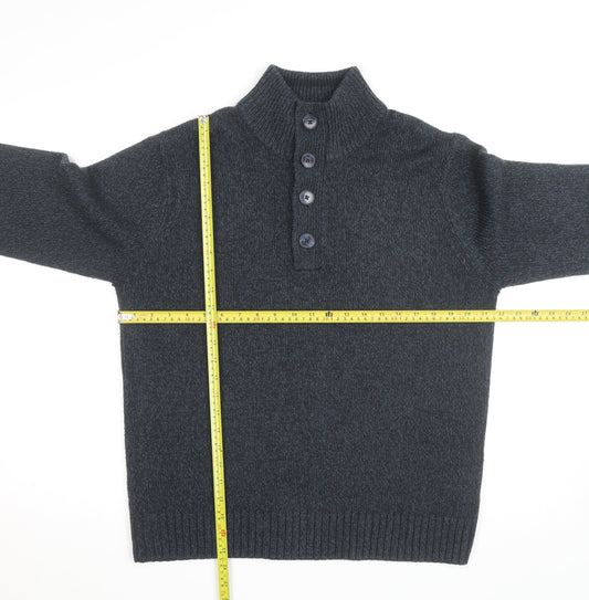 Marks and Spencer Men’s Blue Henley High Neck Jumper Medium
