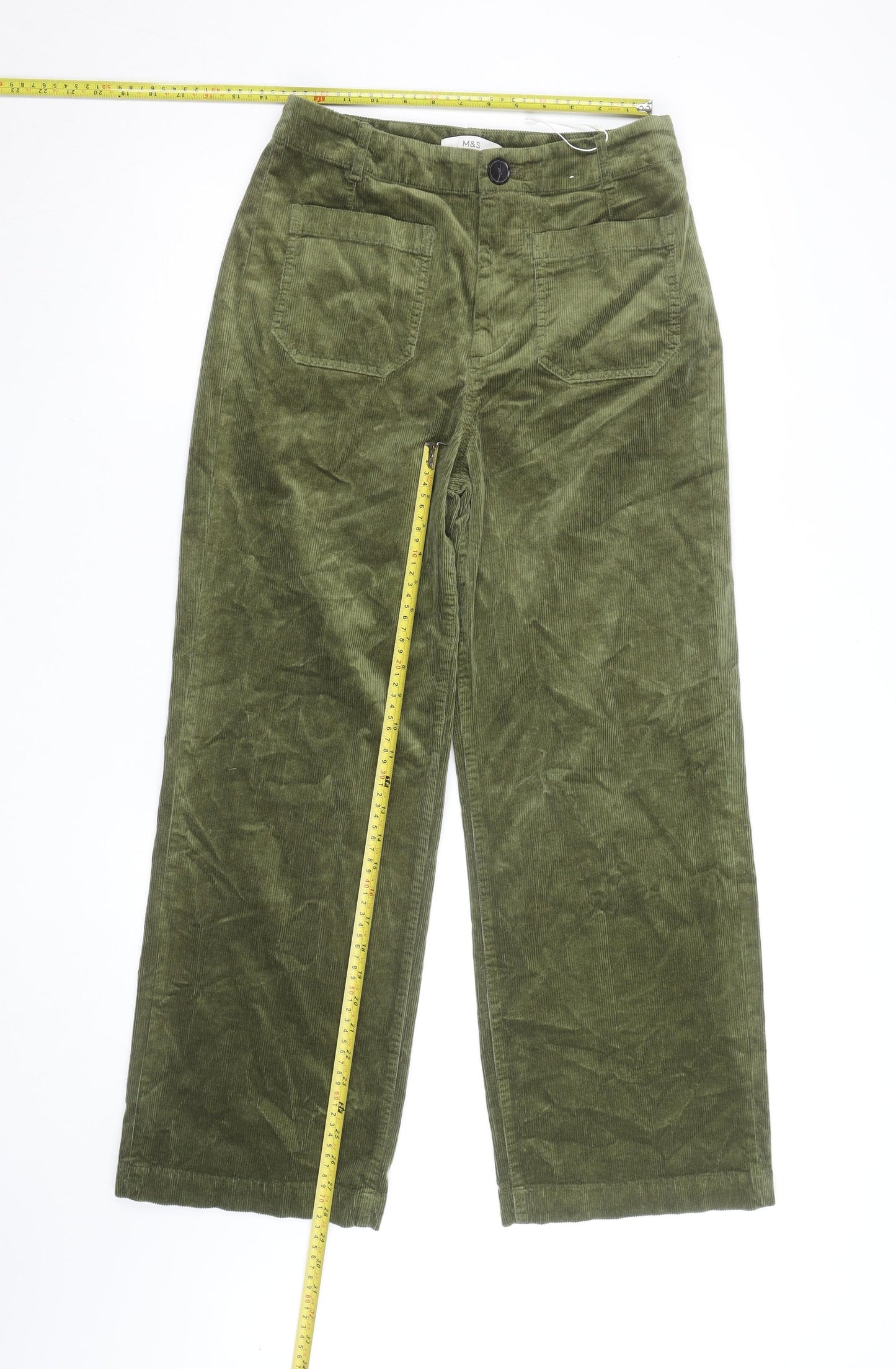 Marks and Spencer Women’s Green Corduroy Trousers Size 12 Regular Fit