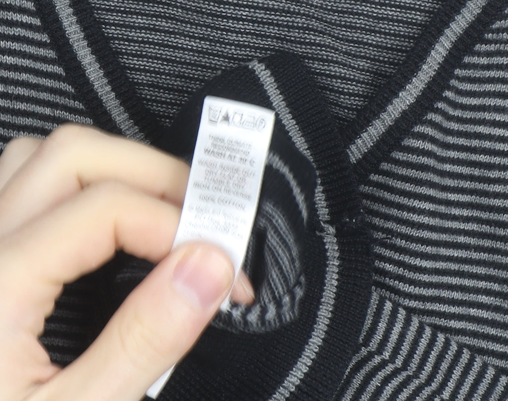 Marks and Spencer Autograph Men's Grey Striped V-Neck Cotton Jumper Size L