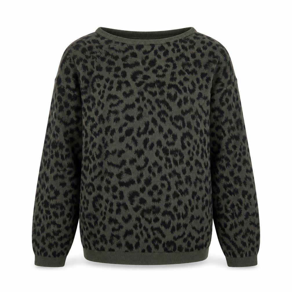 Mauvette Women's Green Leopard Print Viscose Jumper Size 8