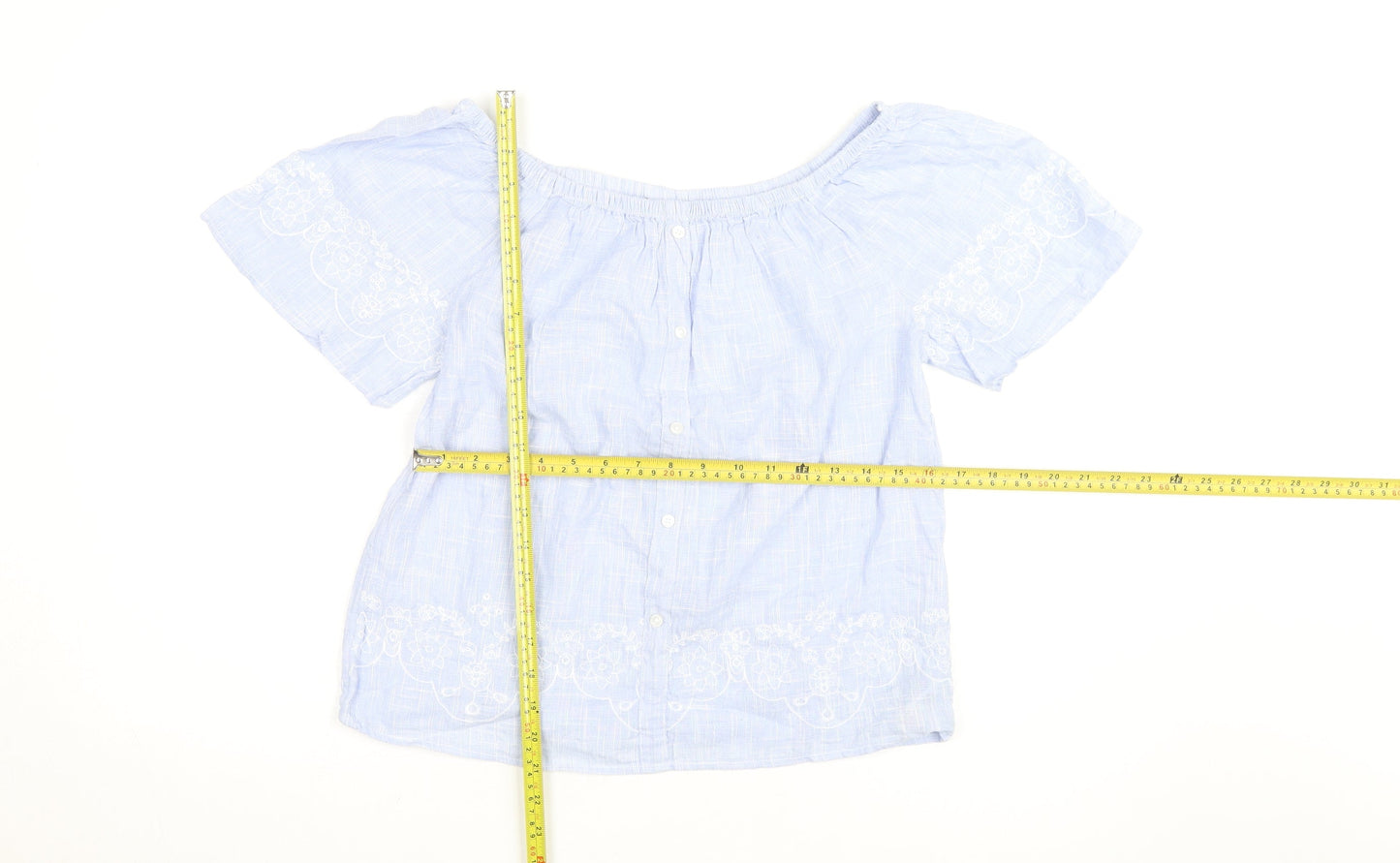 Dunnes Stores Women’s Blue Embroidered Off Shoulder Blouse Size 8