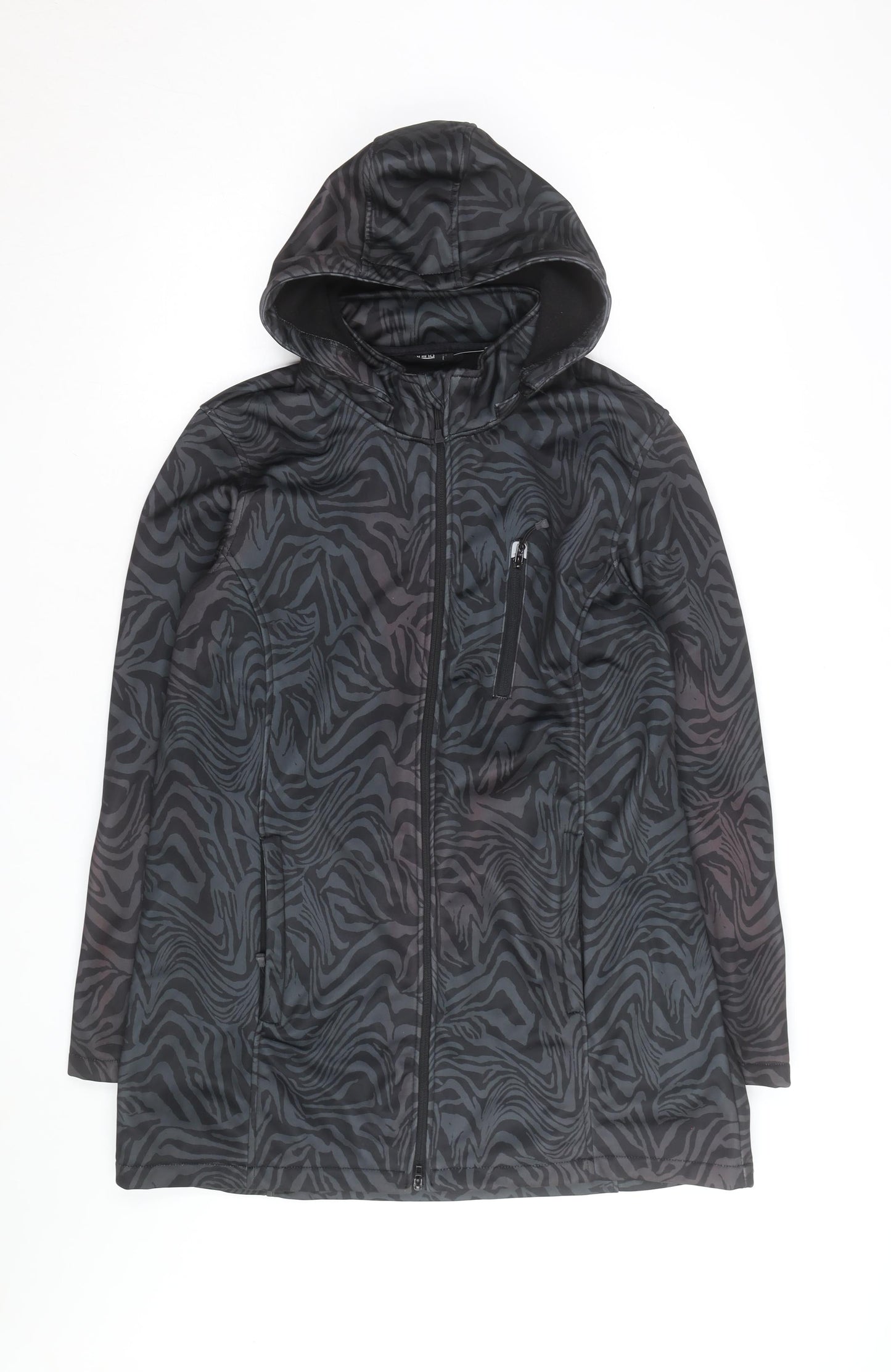H&M Mens Black Animal Print Softshell Hooded Jacket Size M