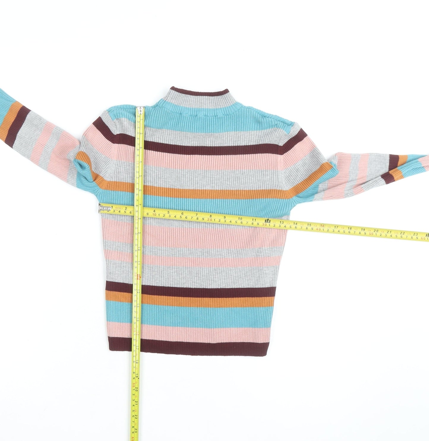 Pull & Bear Women's Multicoloured Striped Mock Neck Knit Top Size 10