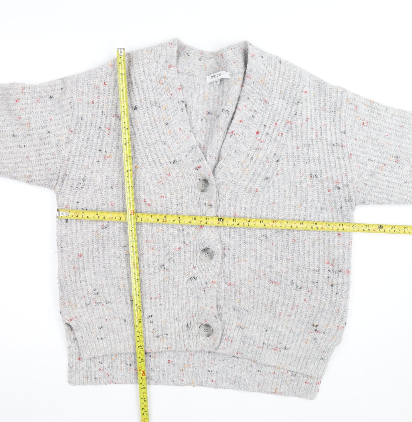Great Plains Women's Grey Chunky Knit V-Neck Cardigan Size 10