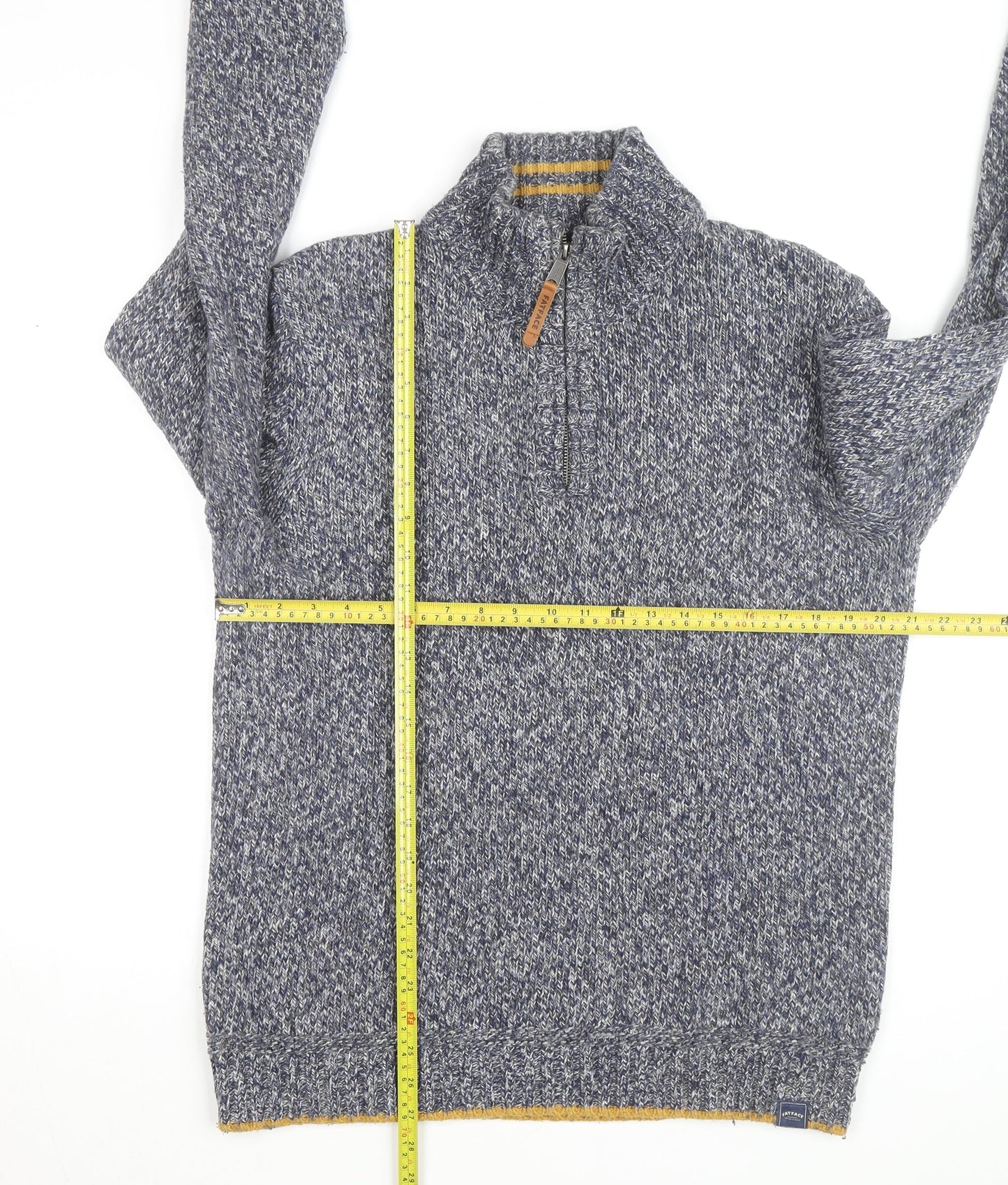 Fat Face Men Blue Chunky-Knit 1/4 Zip Jumper L Wool Cotton