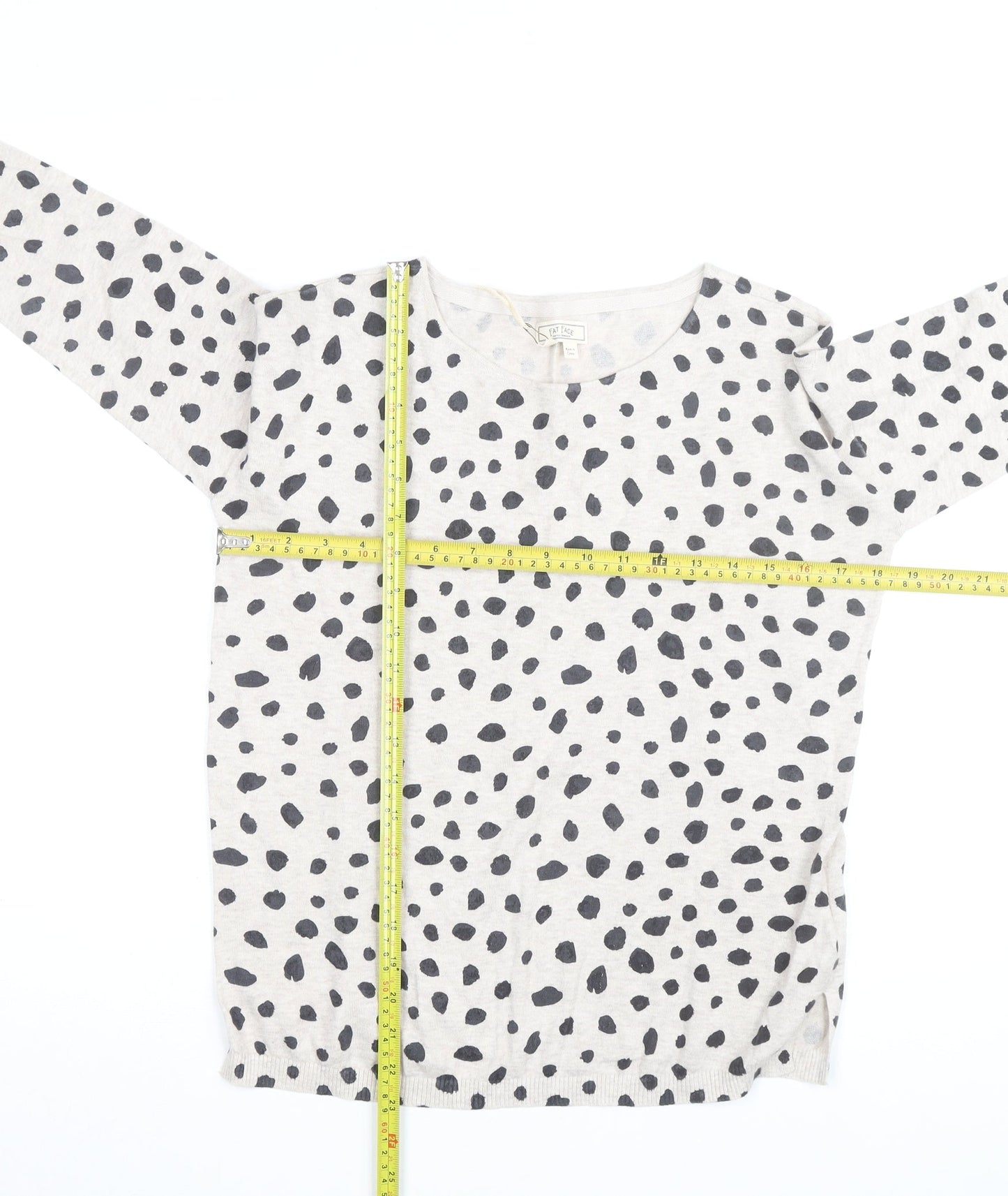Fat Face Women’s White Animal Print Long Sleeve Cotton Top Size 8
