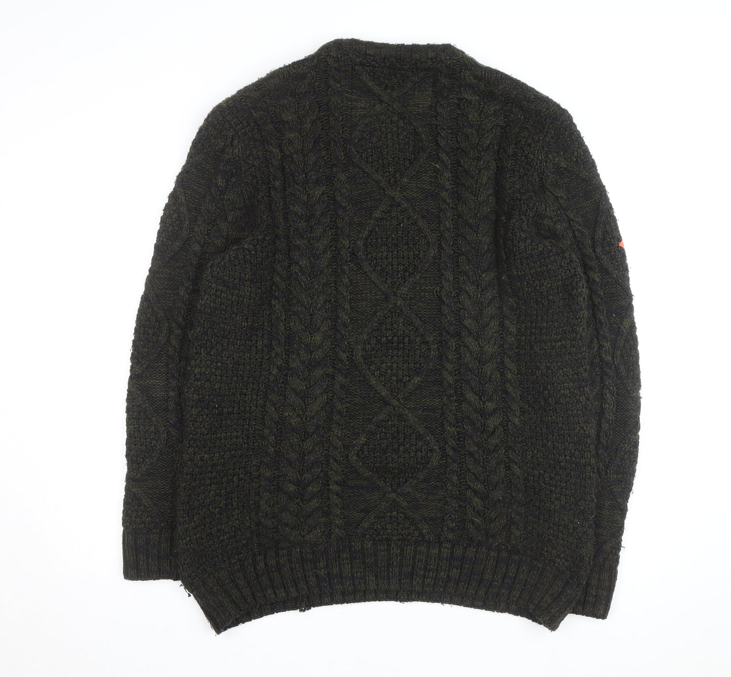 Superdry Men's Green 2XL Cable-Knit Wool Jumper Classic Winter Style