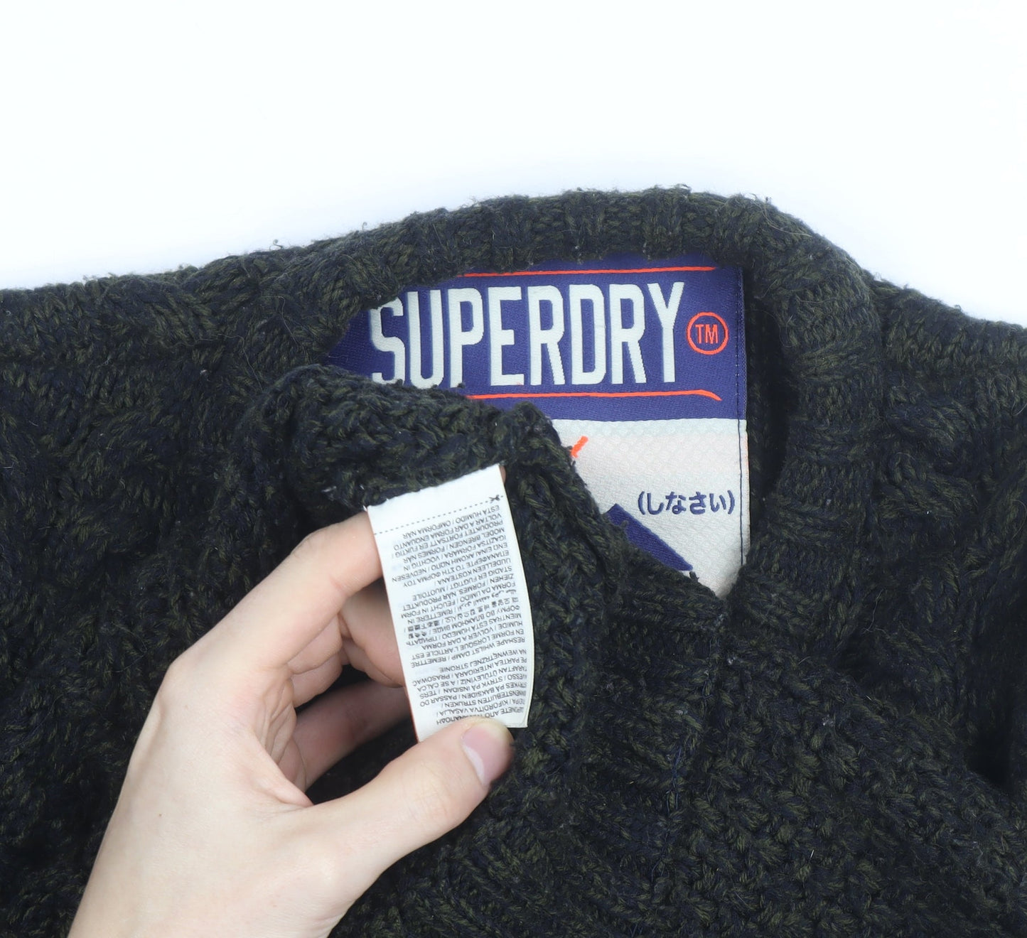 Superdry Men's Green 2XL Cable-Knit Wool Jumper Classic Winter Style