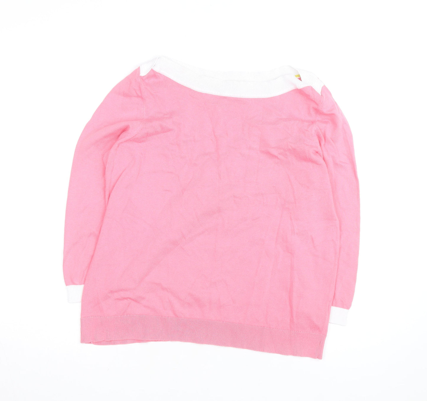 Boden Women Pink 3/4 Sleeve Boat Neck Knit Cotton Blend Top Size L
