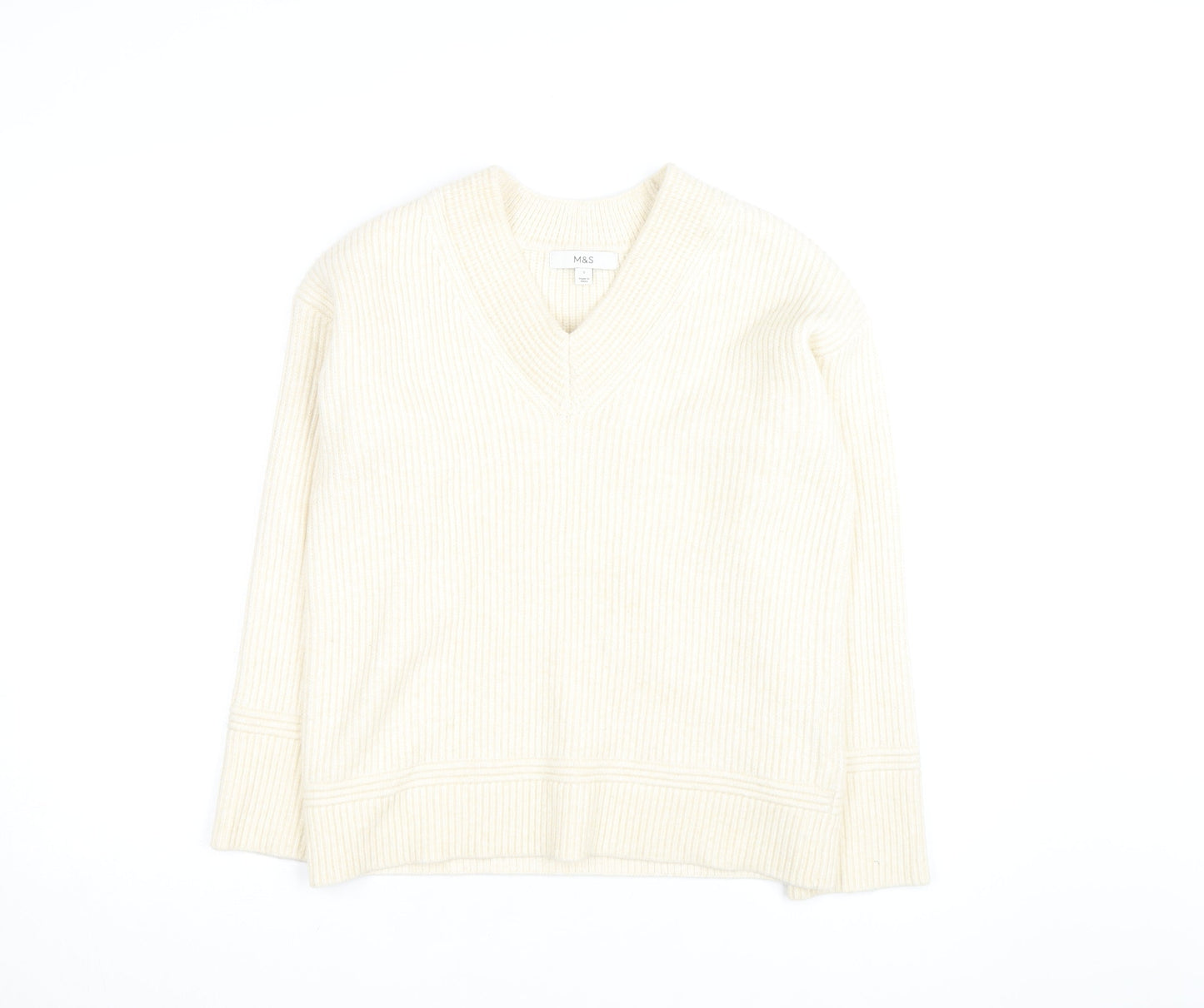 Marks and Spencer Women’s Ivory V-Neck Knit Jumper Size S