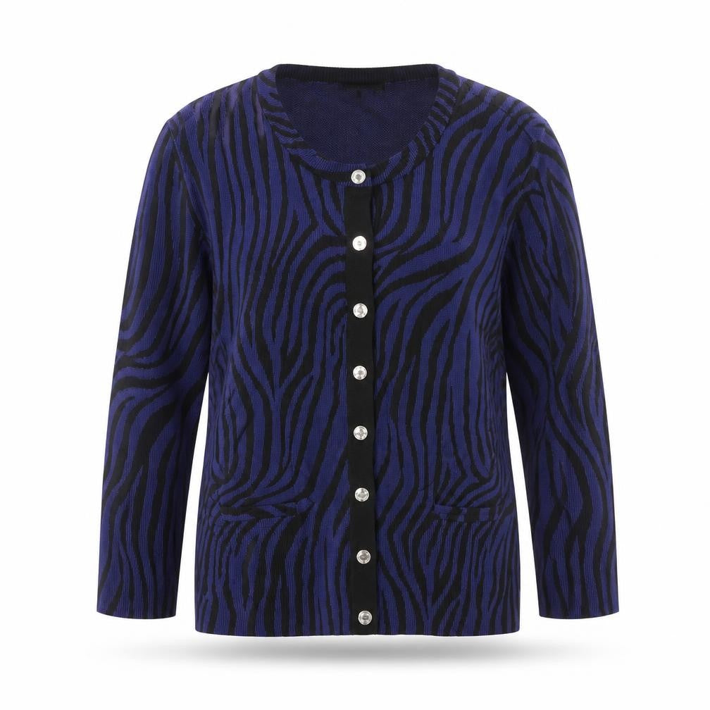 Karen Millen Women's Blue Animal Print Button-Up Knit Top Size 4