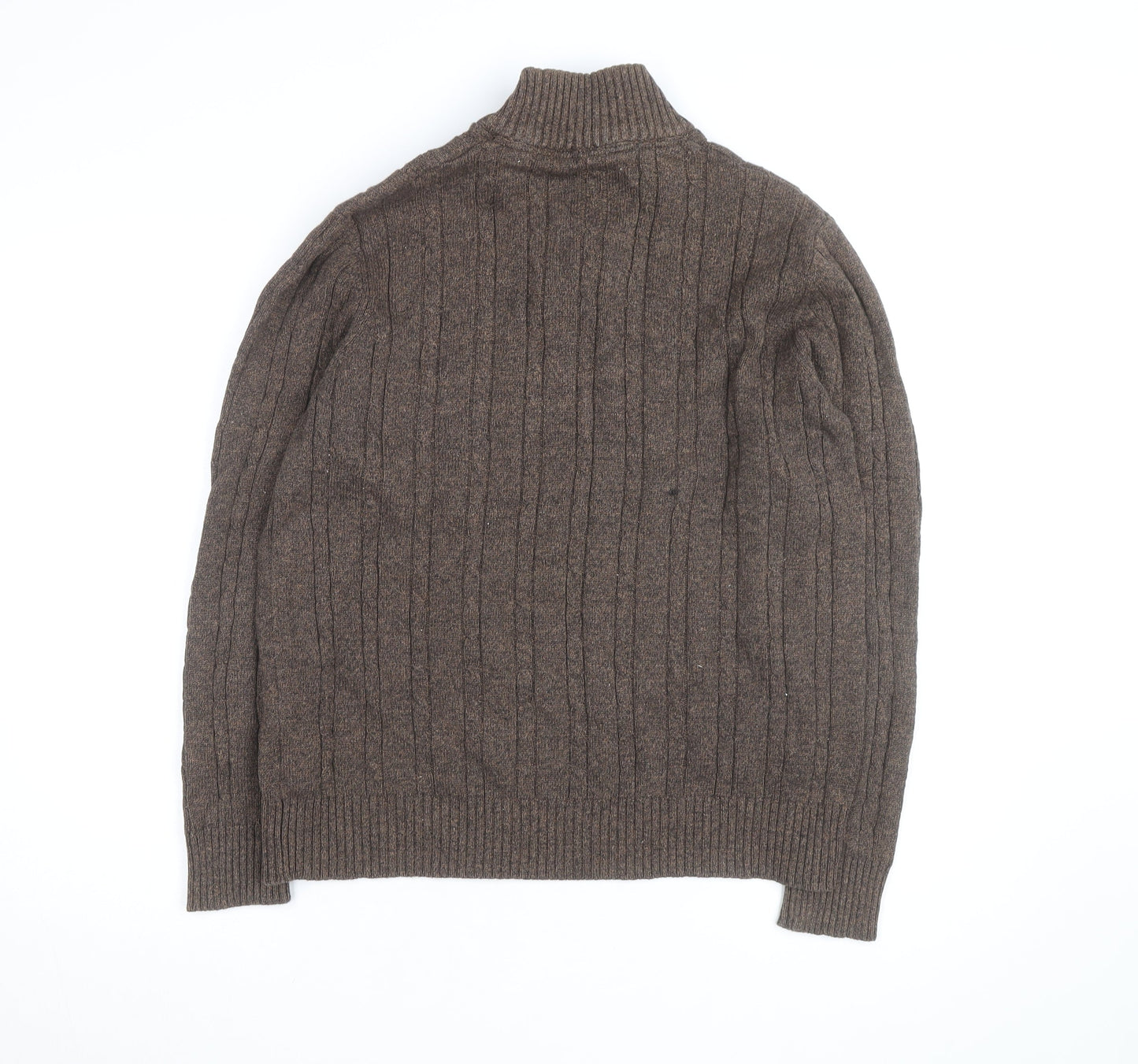 Crew Clothing Co Men’s Brown Cotton Cable-Knit Henley Jumper Large