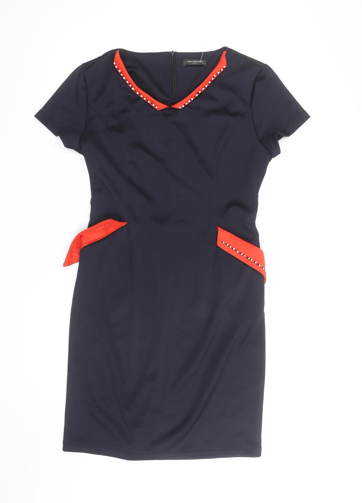 Collection London Women's Black Red Beaded Sheath Dress Size 12