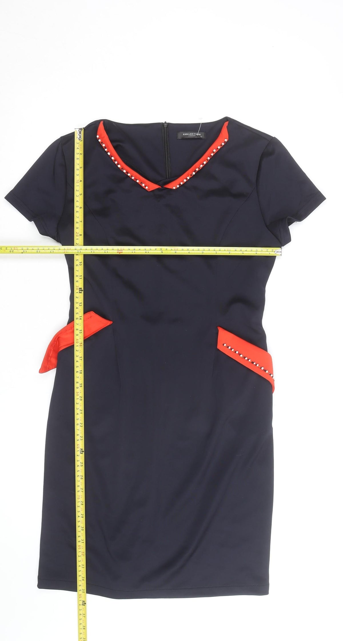 Collection London Women's Black Red Beaded Sheath Dress Size 12