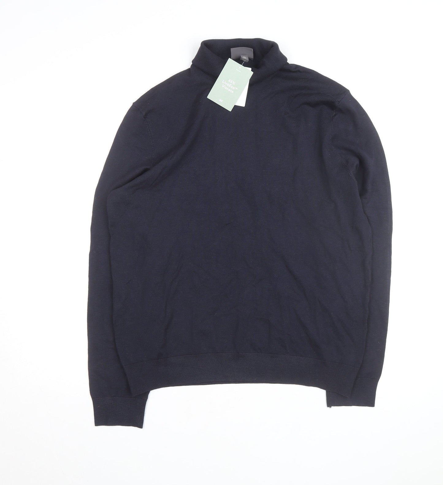 H&M Men's Blue Slim Fit Roll Neck Knit Jumper L