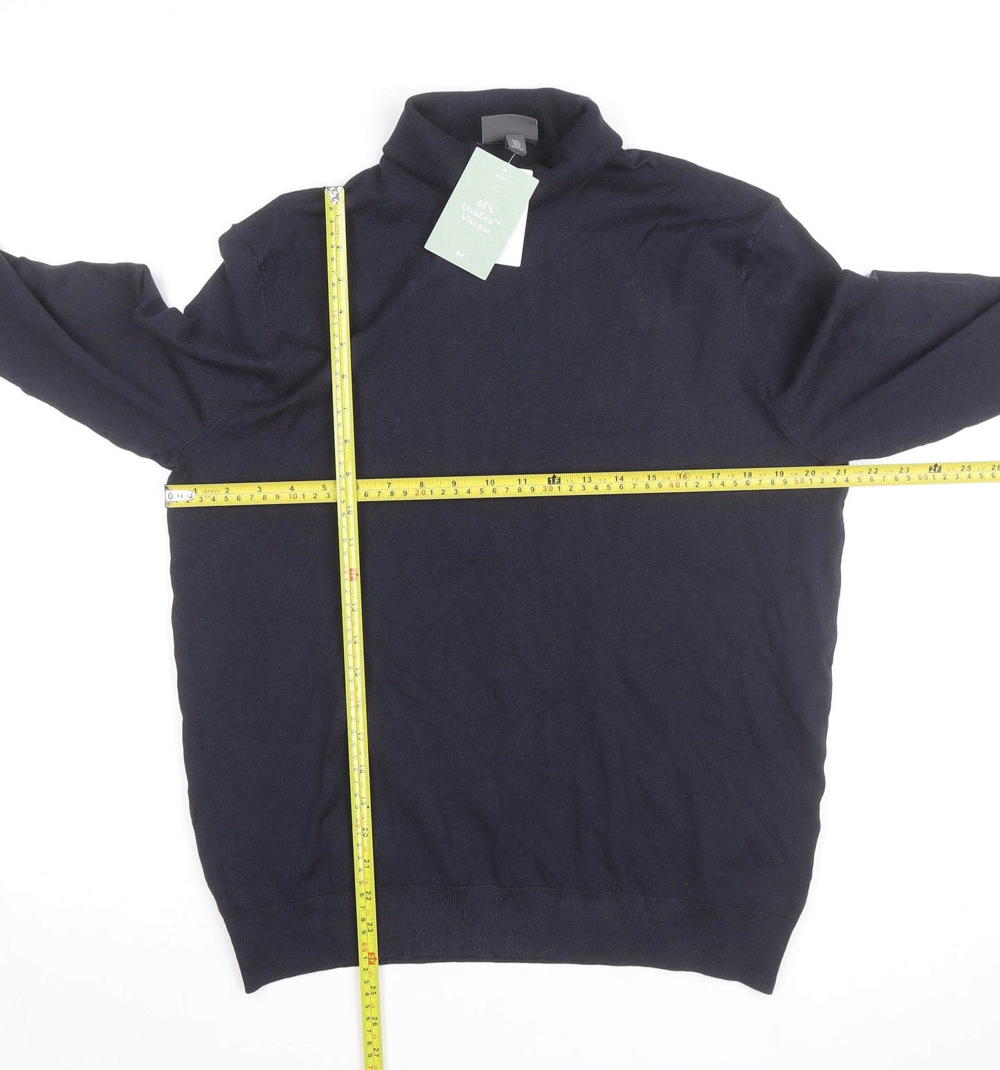 H&M Men's Blue Slim Fit Roll Neck Knit Jumper L