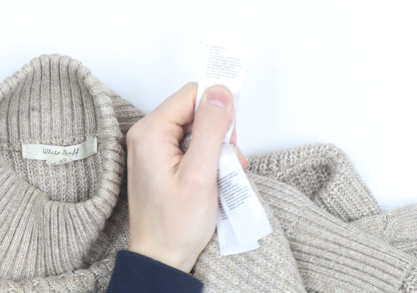 White Stuff Women Beige Wool Cotton Cable Knit Roll Neck Jumper UK 10