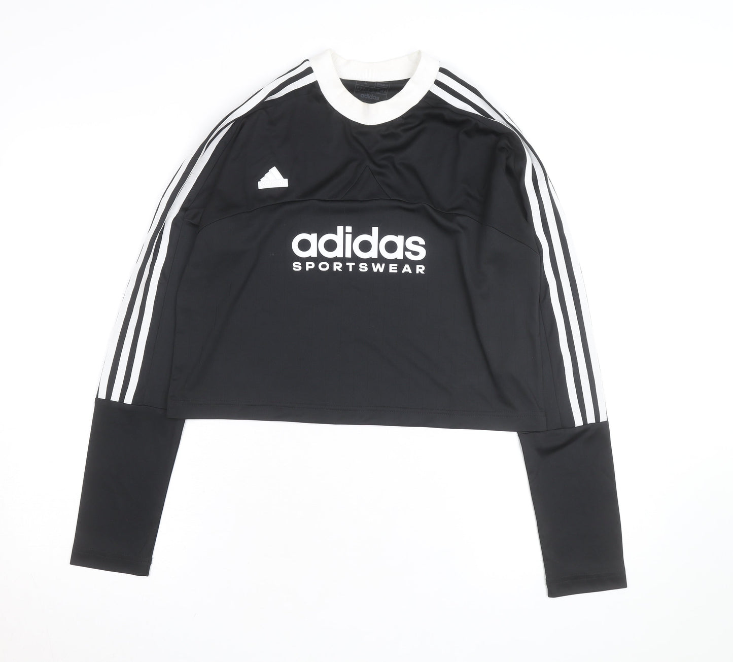 Adidas Womens Black Long Sleeve Cropped Sportswear Top L Regular Fit