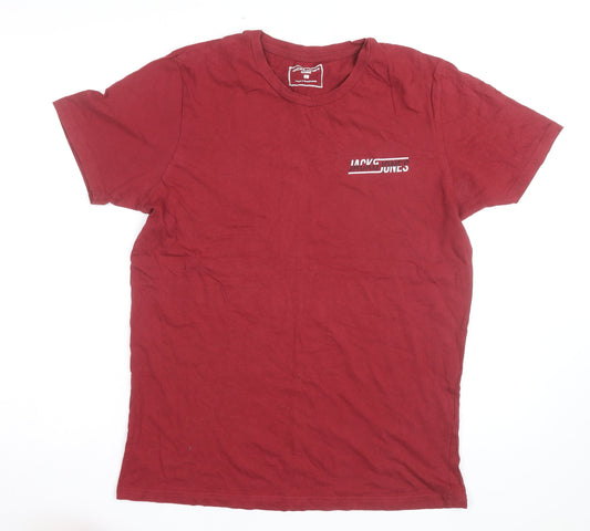 Jack & Jones Men's Red Crew Neck Regular Fit Cotton T-Shirt L