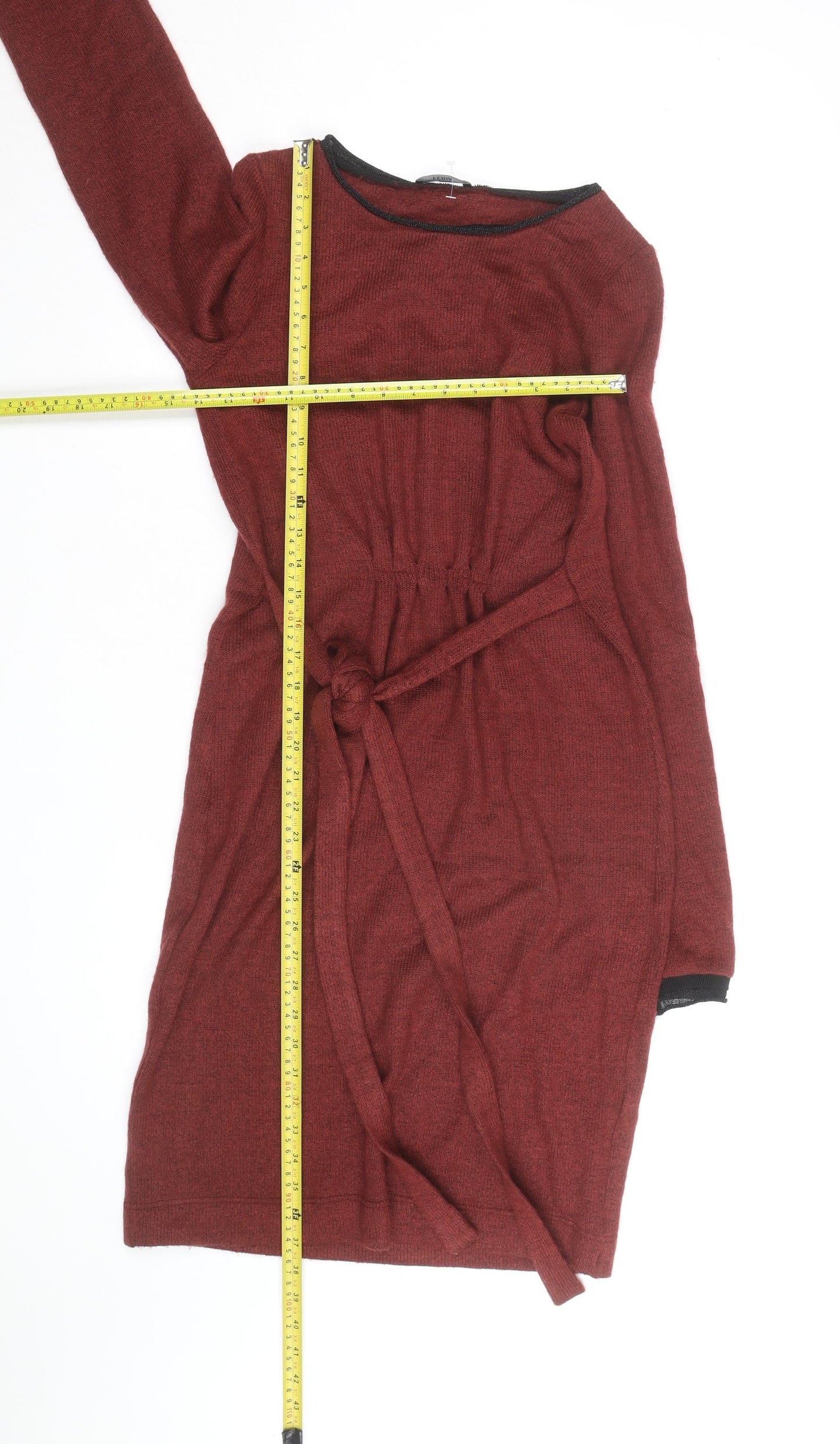 Féria Women Red Knit Jumper Dress Size 10 Belted Long Sleeve
