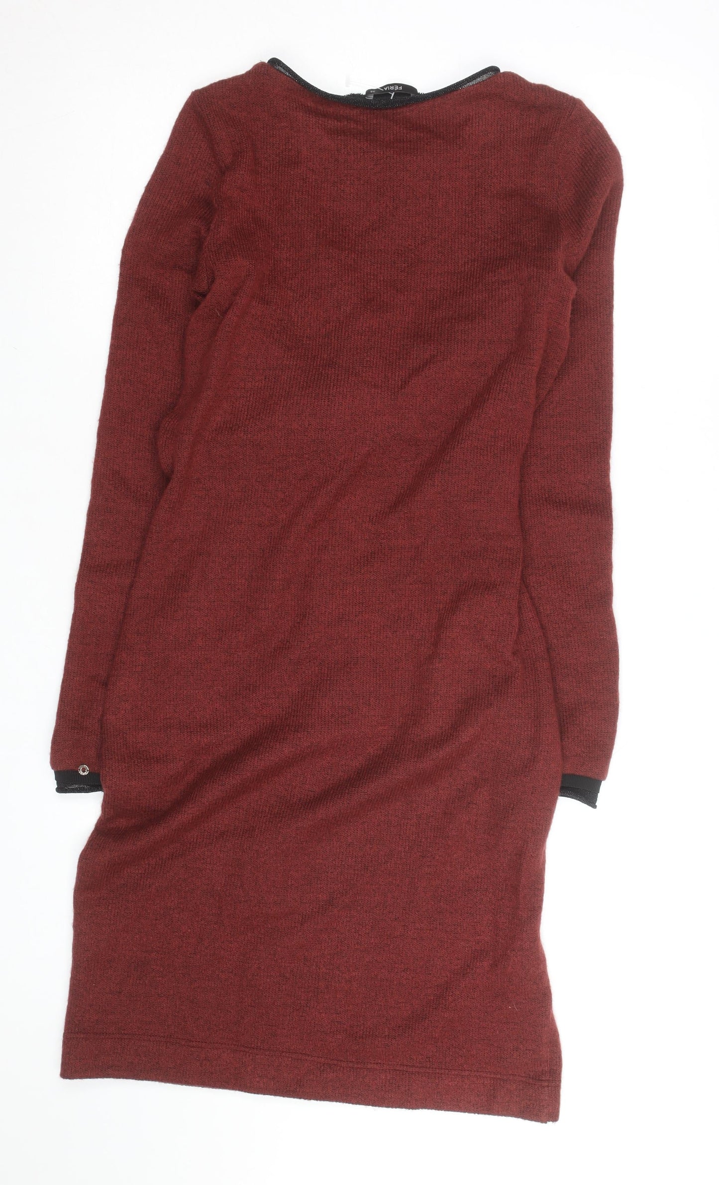 Féria Women Red Knit Jumper Dress Size 10 Belted Long Sleeve