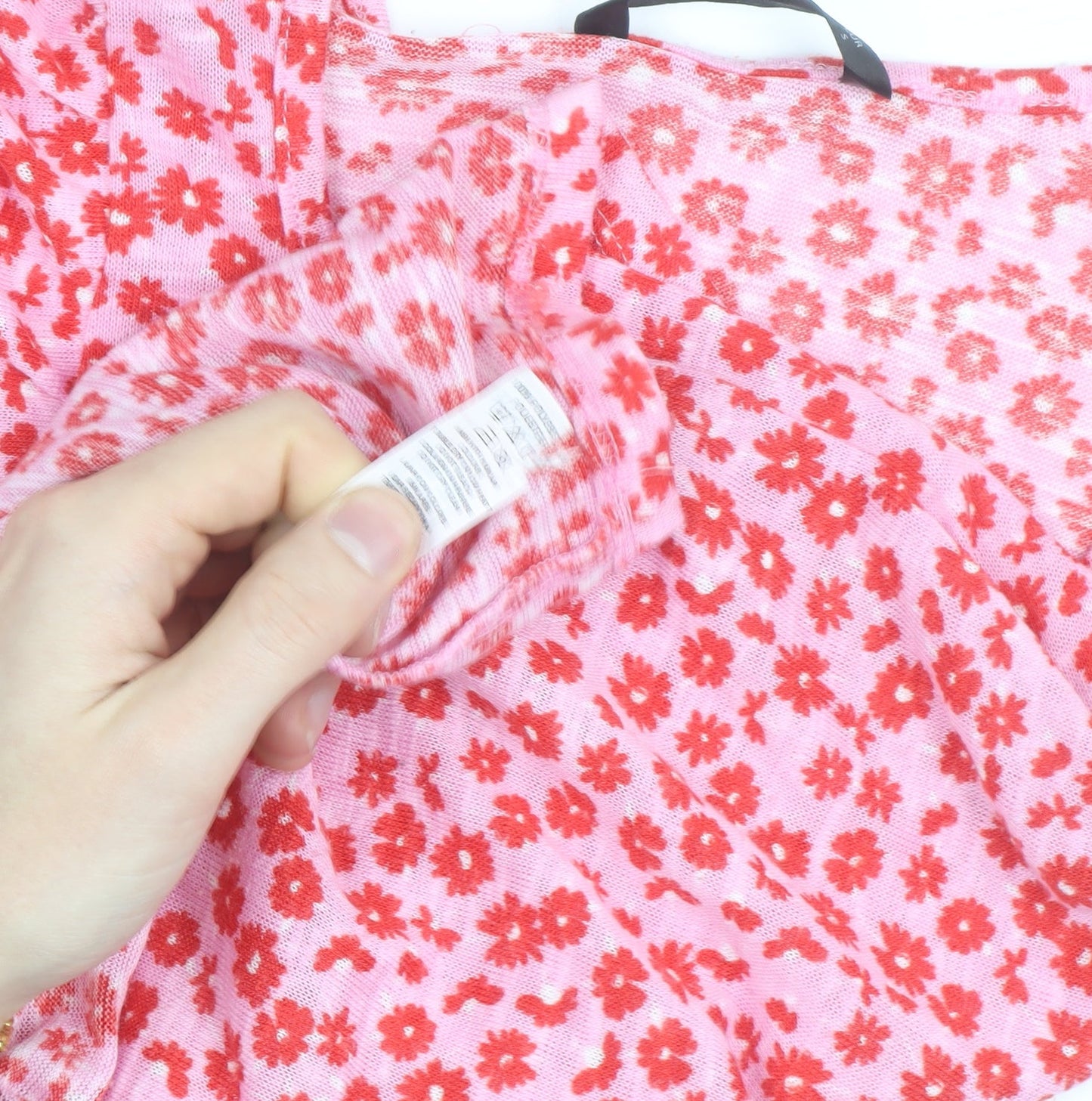 Dunnes Stores Women’s Pink Floral Ruffle Sleeveless V-Neck Blouse Size S