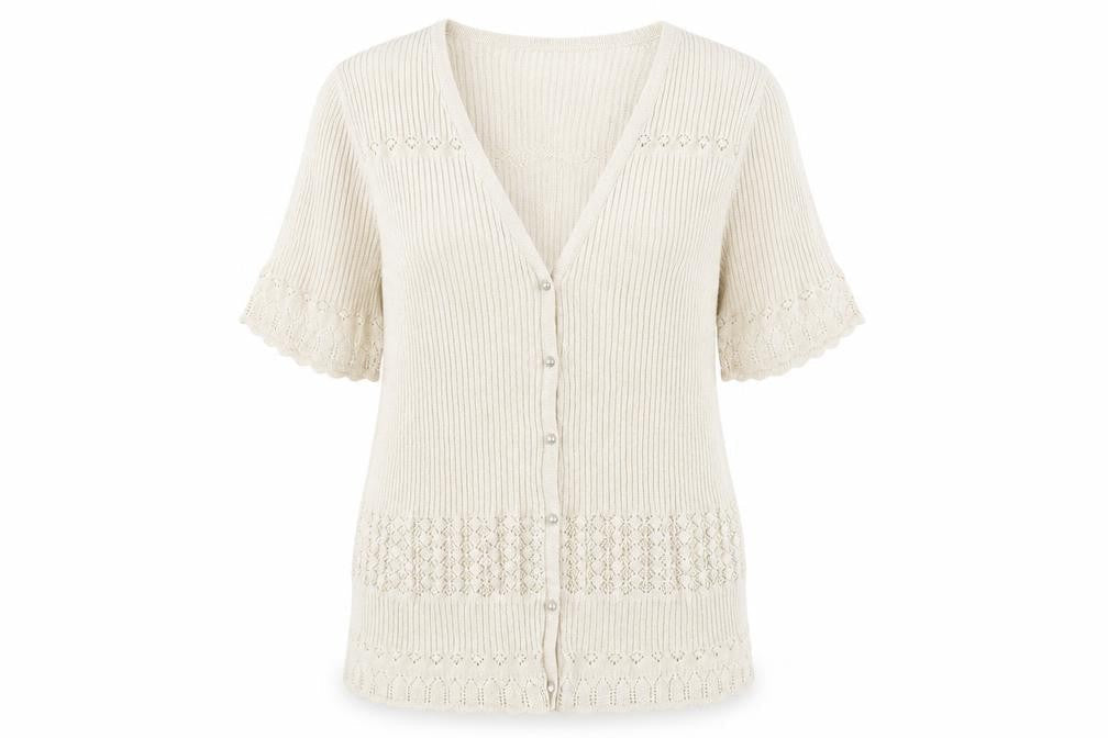 Gollehaug Women Beige Knit Short Sleeve V-Neck Blouse Size 16