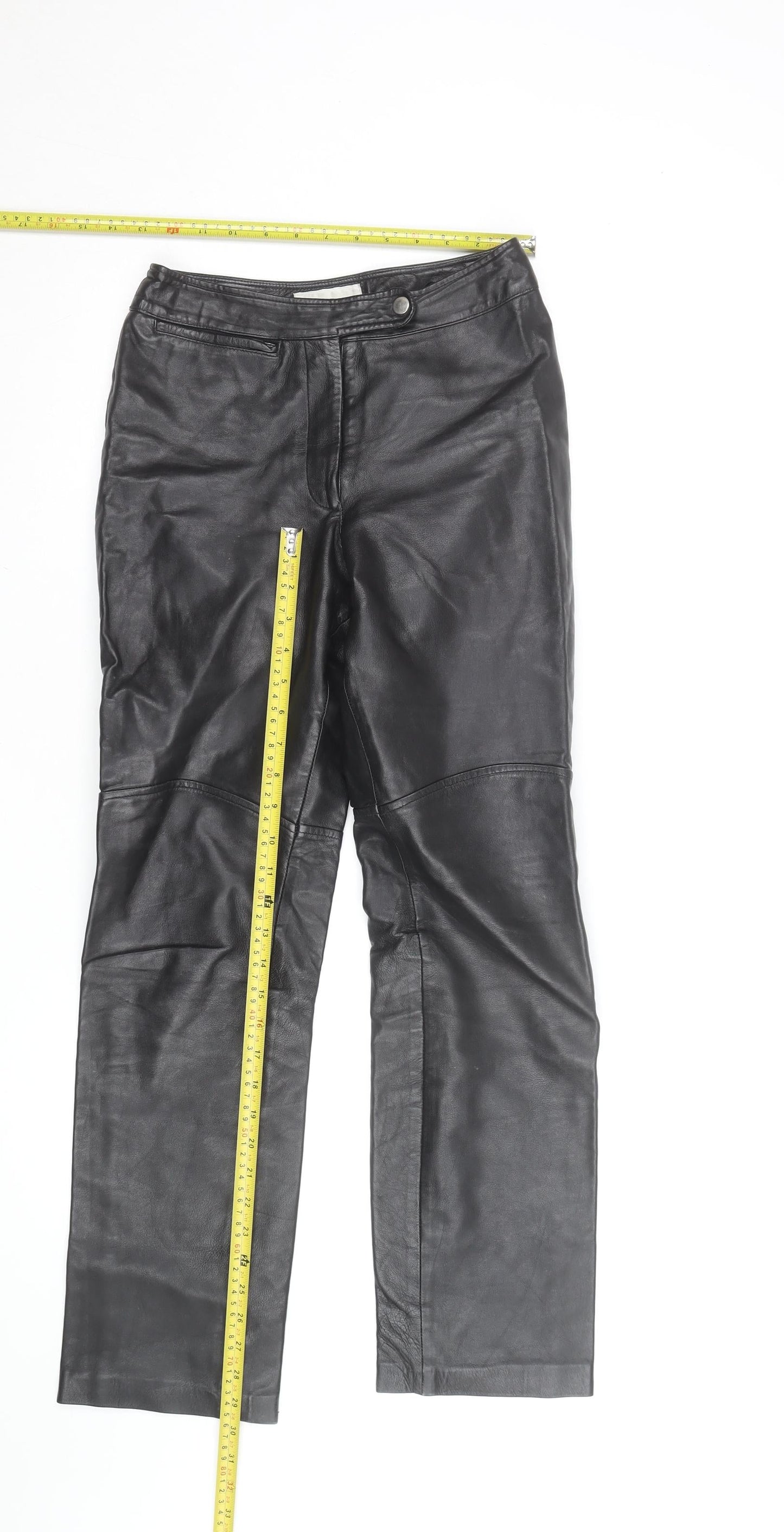 Hugo Buscati Women's Black Leather Straight Trousers XS