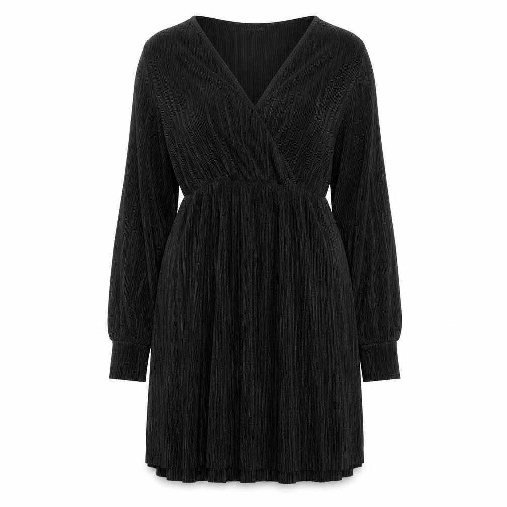 Boohoo Women’s Black Velour Wrap Dress Size 16 Long Sleeve